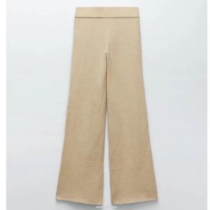Zara Knit Cream Ribbed High Rise Flare Lounge Pants
